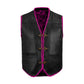 Pink Diamond Stitched Leather MC Club Vest with example patch customization on the back, highlighting premium cowhide leather, durable stitching, and biker club-ready style. Perfect for adding logos, patches, and personal club insignias.