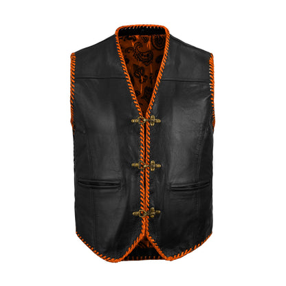 Hook closure on grey buffalo leather vest