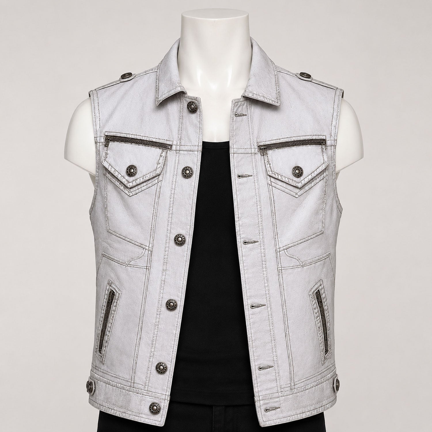 Ice White full grain cowhide leather motorcycle club vest