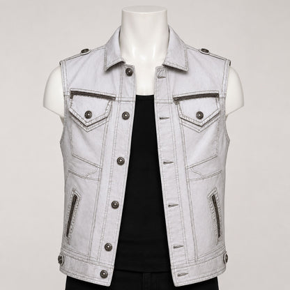 Ice White full grain cowhide leather motorcycle club vest