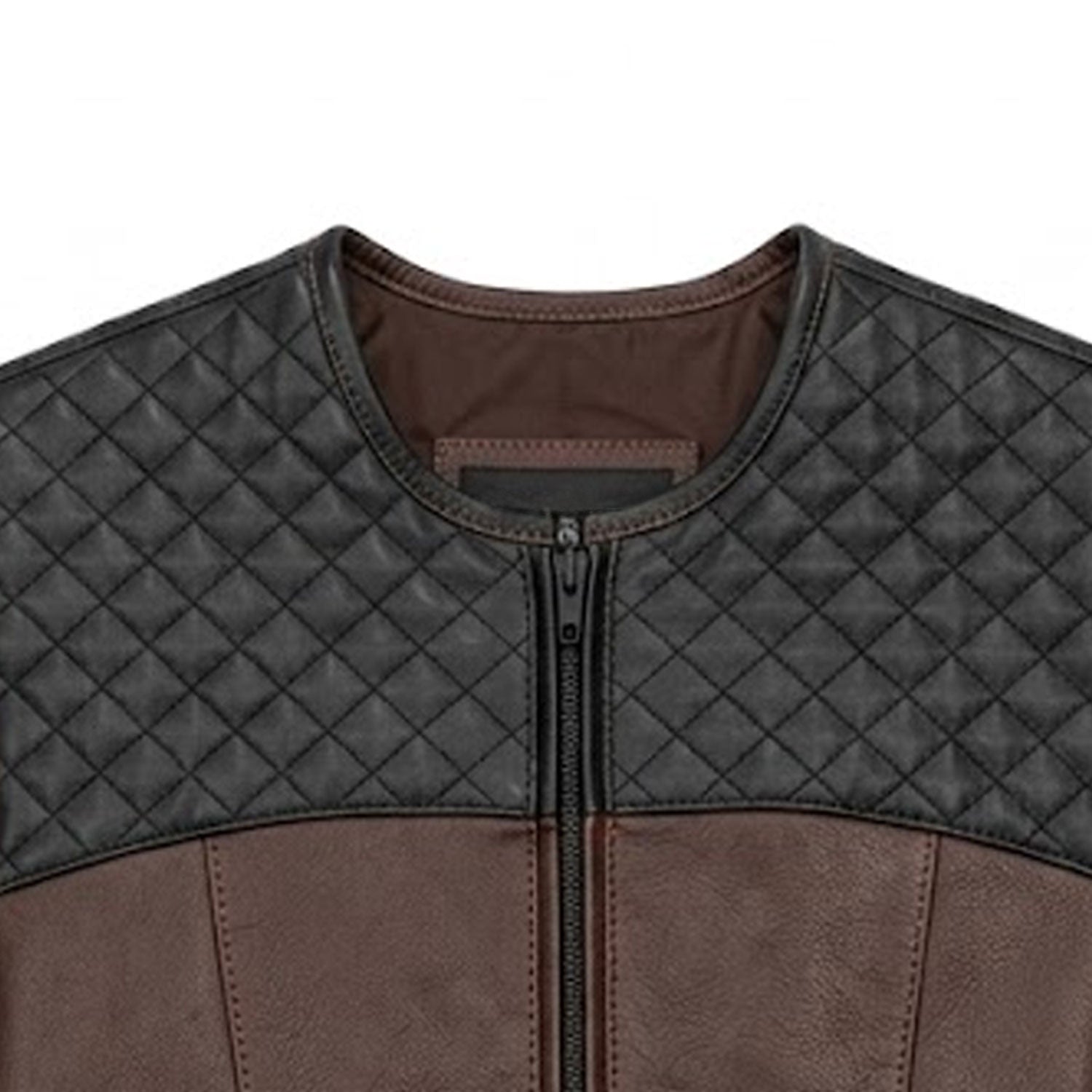 Close-up of the men's brown full grain cowhide leather biker vest