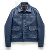Men's Blue Button-Front Leather Shirt Jacket — Vintage Fit