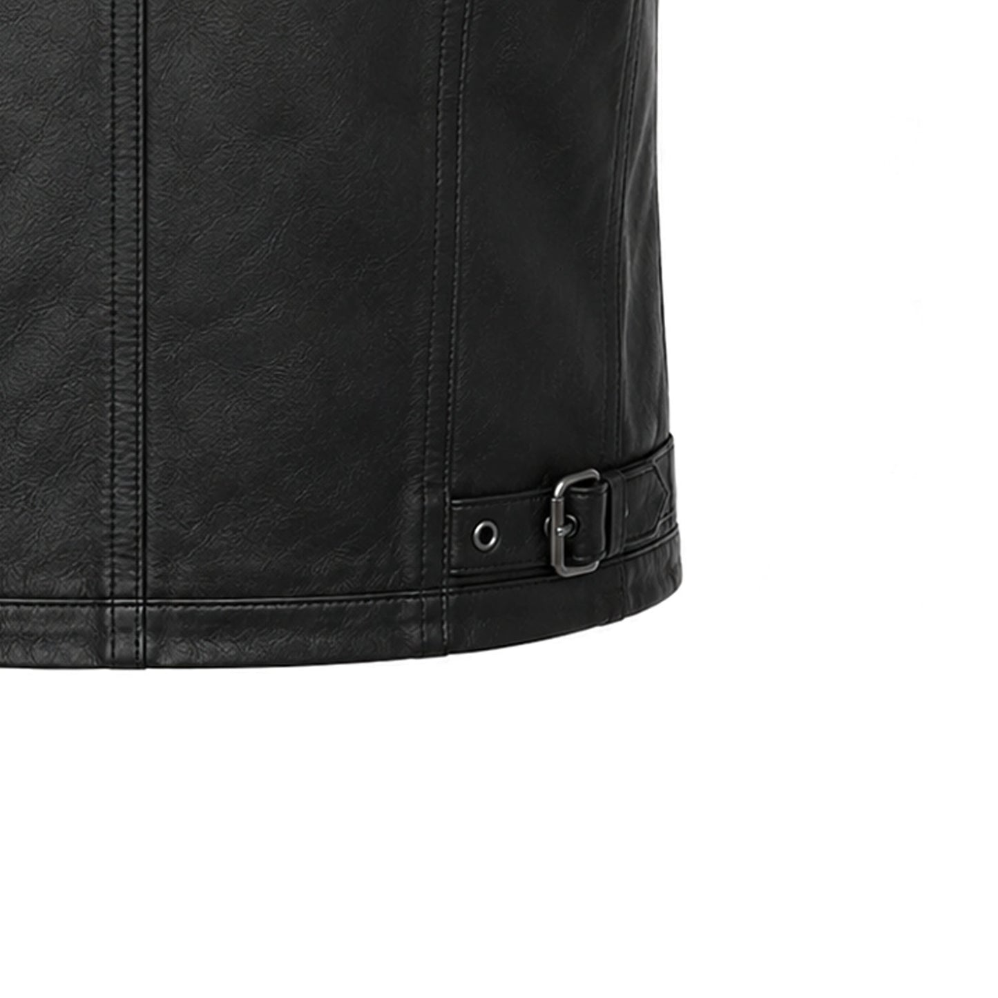 Black leather vest zip and flap pocket detail