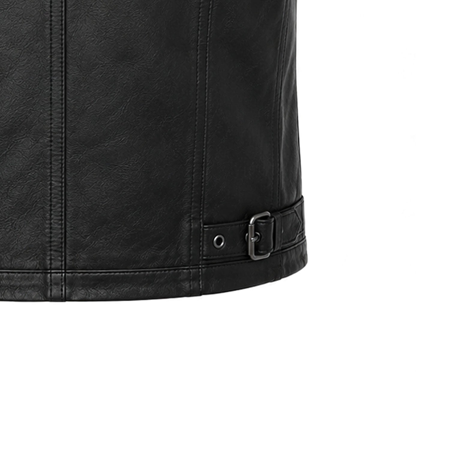 Black leather vest zip and flap pocket detail