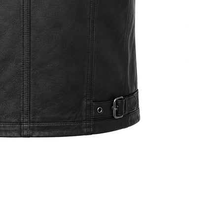 Black leather vest zip and flap pocket detail