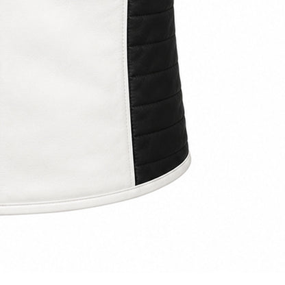 Black white leather vest quilted lining interior
