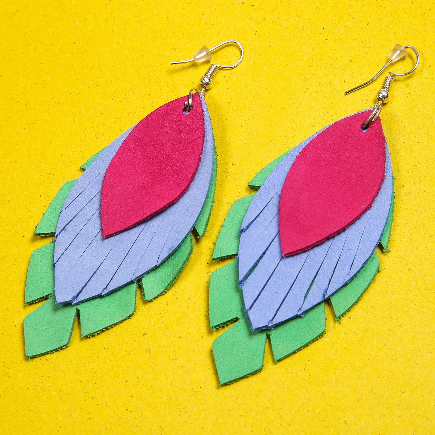 Tri-Petal Leather Earrings - Nubuck Leather