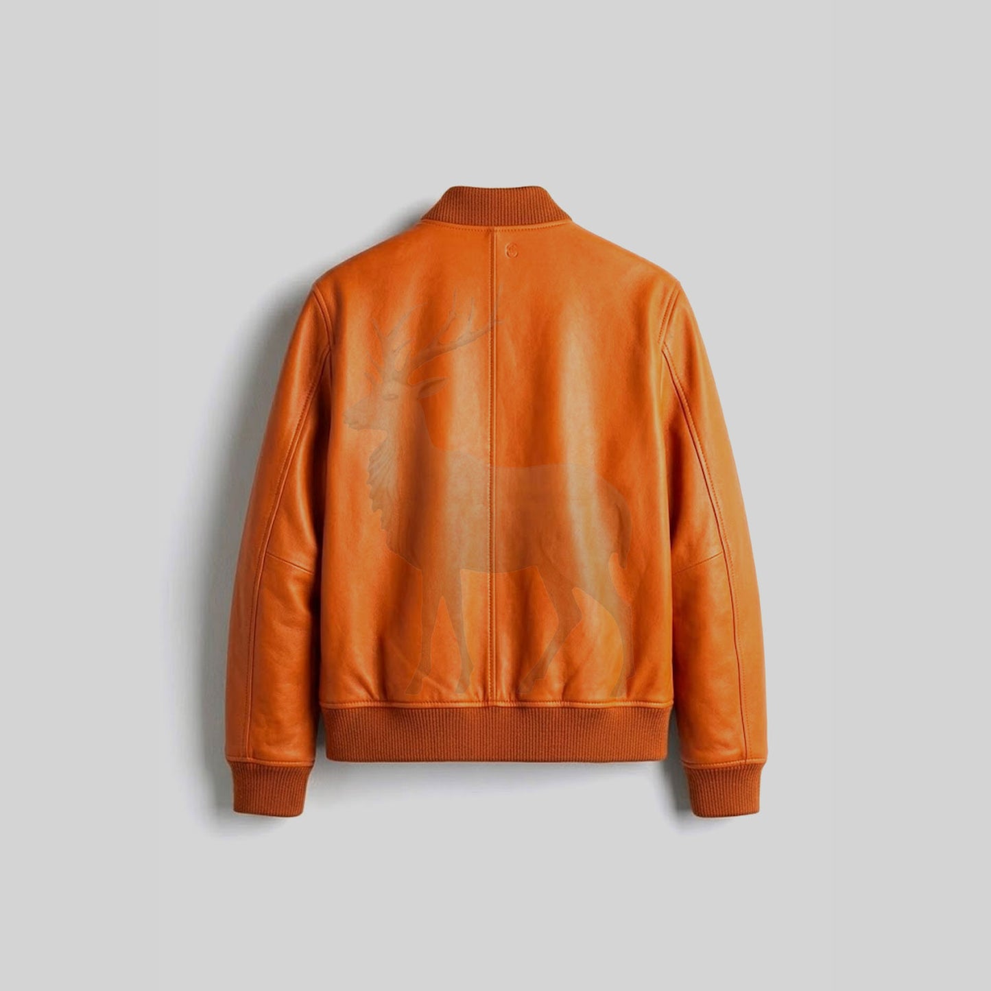 Men’s orange leather jacket back view clean minimalist design premium genuine leather casual fashion outerwear