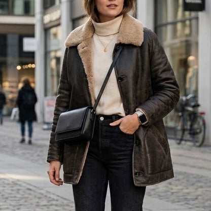 Vintage Cowhide Leather Shearling Winter Jacket