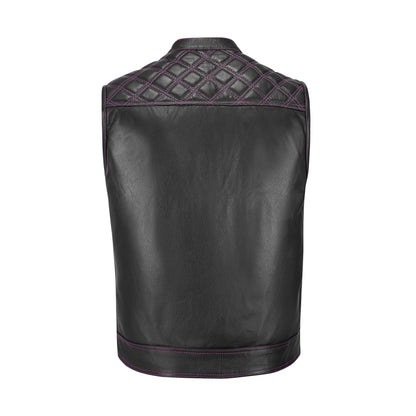 Brass zipper closure on pink cowhide vest
