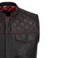 A premium handmade Red Diamond Stitched MC Club Vest displayed on a plain background. Constructed from genuine cowhide leather, this vest showcases intricate red diamond stitching, satin lining for comfort, and secure brass zipper closure. Customizable for biker patches, logos, and club insignias, it’s ideal for motorcycle enthusiasts, rebels, and road warriors who demand durability and biker style.