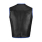 Back angle of Buffalo Leather Blue Ribbed Motorcycle Club Vest made from heavy-duty buffalo leather, showing ribbed leather panels, breathable satin lining, and ample customization space for MC logos, embroidery patches, and rider names. Rugged biker vest designed for motorcycle enthusiasts, ideal gift for bikers, dads, boyfriends, or MC members.
