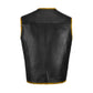 Back angle of Buffalo Leather Golden Ribbed Biker Vest showing ribbed golden panels and smooth satin lining. Crafted from heavy-duty buffalo leather, ideal for personalization with motorcycle club patches, logos, or rider names. Rugged vest made for bikers who want standout style, functionality, and long-lasting motorcycle riding gear.