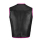 Back image of the Pink Leather MC Club Vest featuring bold diamond stitching in pink across the shoulders and back. Premium cowhide leather construction with side laces for adjustment, perfect for bikers and motorcycle club members customizing with patches and embroidery.