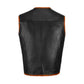 Back view of Buffalo Leather Orange Ribbed MC Vest, showcasing smooth buffalo leather finish with ribbed orange highlights. Custom biker vest designed for MC members, clubs, and solo riders. Ideal for showcasing patches, embroidery, and biker logos. Durable leather construction with satin lining for comfort.