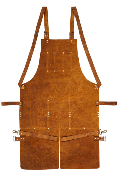 Professional leather work apron for men with tool loops.