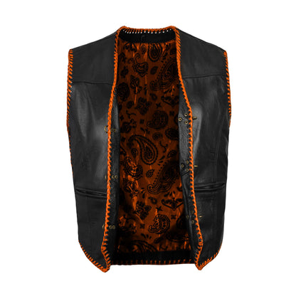 Ribbed panel detail on grey leather biker vest