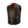 Orange Buffalo Leather Ribbed Vest – Customizable MC Club Vest