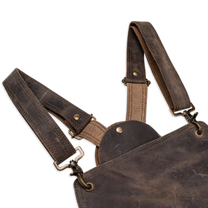 Heavy duty black leather apron with adjustable cross back straps