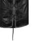 Close-up shot of Buffalo Leather Motorcycle Club Grey Ribbed Vest highlighting premium buffalo leather texture, ribbed grey detailing, satin interior, and reinforced stitching. Biker vest with customizable embroidery and patch options, built for MC riders, rebels, and enthusiasts who value strength, individuality, and biker culture.