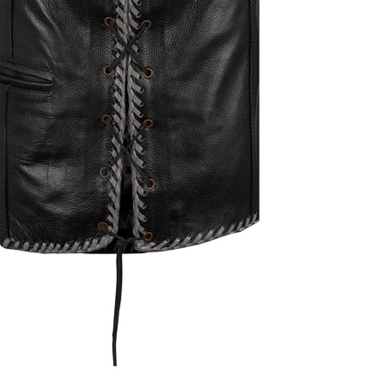 Close-up shot of Buffalo Leather Motorcycle Club Grey Ribbed Vest