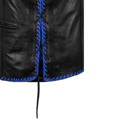 Blue Buffalo Leather Ribbed MC Club Vest