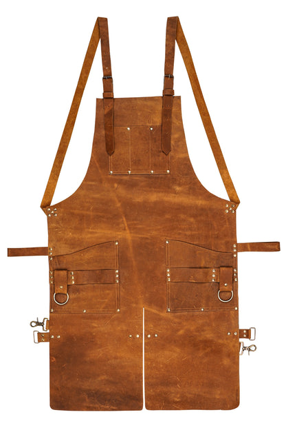 Front view of heavy-duty apron showing reinforced pockets.