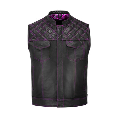 Side lace adjustment on purple cowhide vest