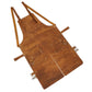 Front view of Ironhide Handmade Leather Work Apron in pull-up cowhide leather, showcasing multiple tool pockets, adjustable cross-back straps, and rugged brass hardware. Designed for woodworking, welding, blacksmithing, and grilling, this apron combines utility with durability. Ideal for craftsmen seeking comfort, protection, and style in one heavy-duty apron. Perfect for gifting and everyday use.

