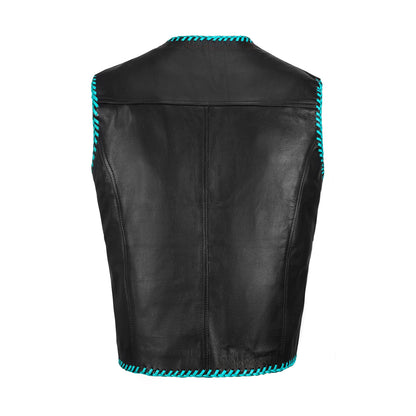 Adjustable side lace on turquoise MC club vest