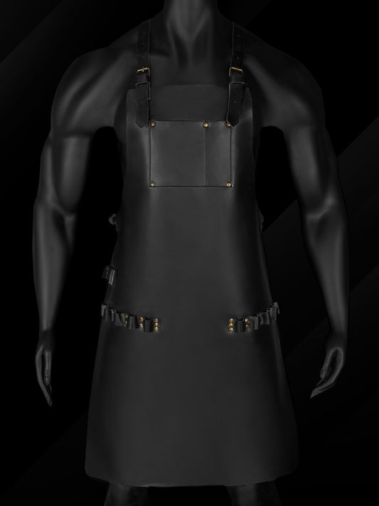 Heavy-duty cowhide leather apron for multitasking professionals. Features custom personalization, adjustable straps, and practical tool storage. Ideal apron for barbers, chefs, grillers, and tradesmen. Designed for men who need performance-grade leather protection with a touch of rugged style.

