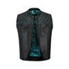 Turquoise Diamond Stitched Cowhide Vest for MC Riders