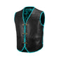 Premium turquoise leather motorcycle vest handcrafted from A+ grade cowhide, designed for bikers and MC riders who want durability and standout style. Featuring adjustable side laces, durable snap buttons, and a breathable polyester lining, this customizable vest blends rugged biker fashion with comfort. Ideal for motorcycle clubs, rebels, and western fashion enthusiasts who value individuality, craftsmanship, and personalization.