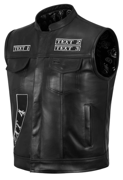 Premium black leather MC vest full display