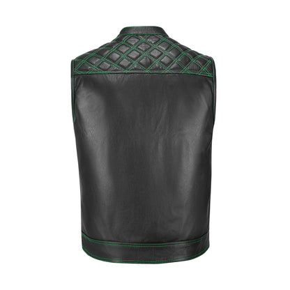 Concealed carry pocket on green cowhide vest