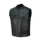 Turquoise Diamond Stitched MC Club Vest displayed flat to showcase available sizing options. Features dual chest pockets, satin lining, turquoise stitching, and secure brass zipper closure. Perfect biker vest for motorcycle club members and riders. Designed with customization in patches, colors, and size options for comfort, durability, and standout style in turquoise leather fashion.