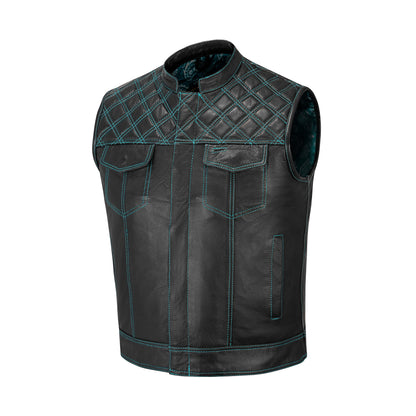 Turquoise MC club vest customization patch area