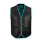 Turquoise cowhide leather vest made for bikers who seek both function and fashion. Constructed from heavy-duty leather, it offers toughness with a vibrant finish, adjustable side lace closure, and customization options. Perfect for motorcycle enthusiasts, touring riders, or rebels, this vest is built for long-lasting wear while enhancing biker identity. A unique statement piece for club members and casual riders alike.