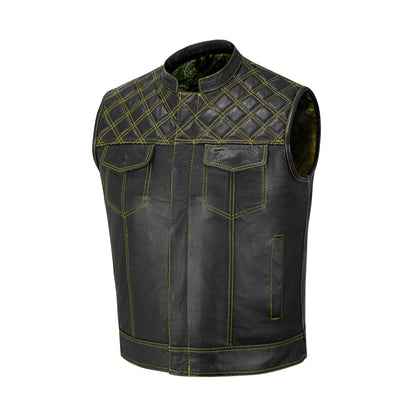 Yellow MC club vest with dual chest pockets