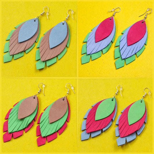 Tri-Petal Leather Earrings - Nubuck Leather