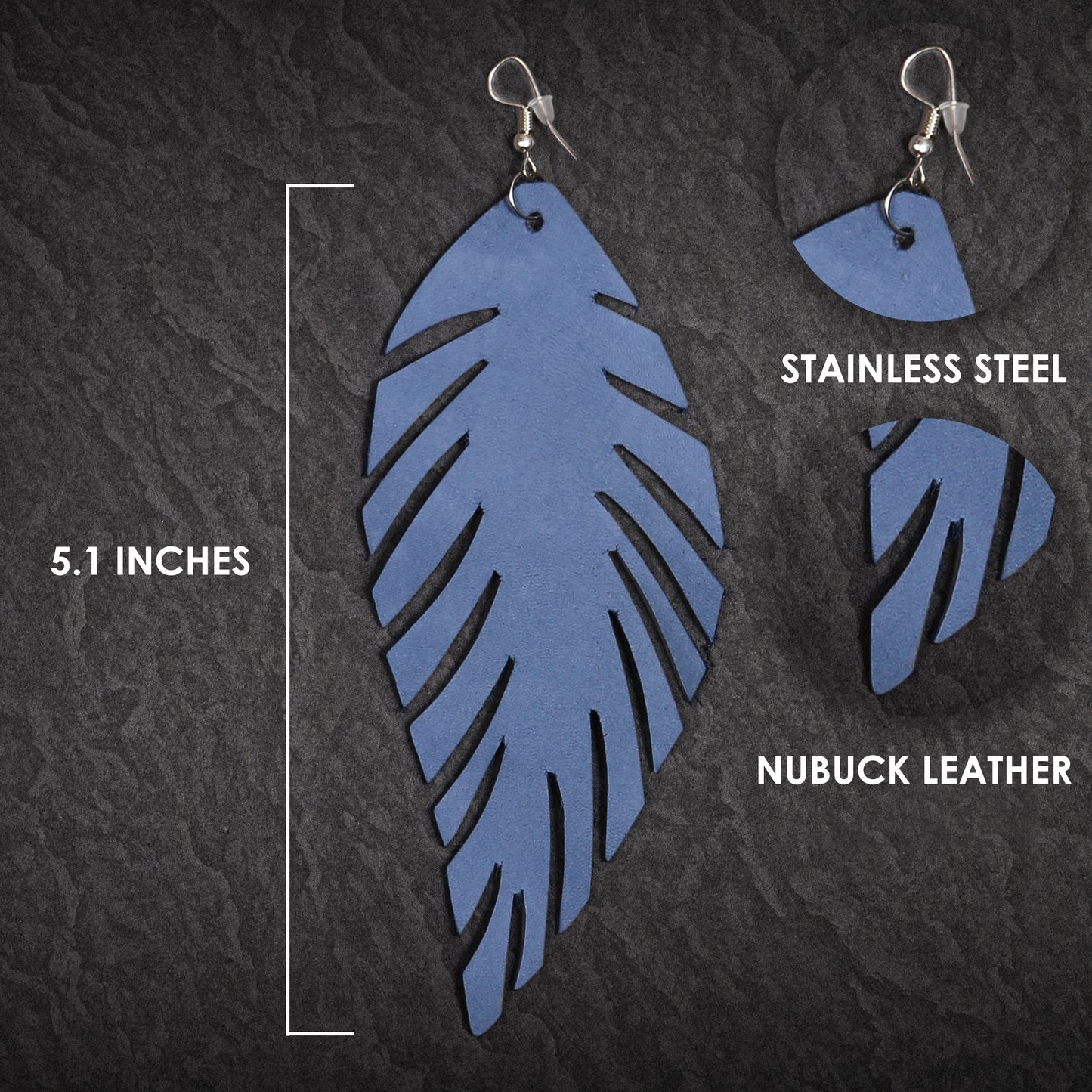 Cropped Leaf Leather Earrings - Nubuck Leather
