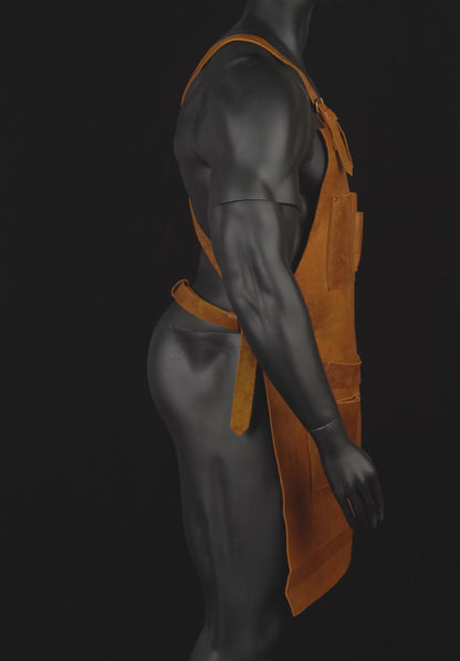 Video for Side profile view of professional blacksmith leather work apron